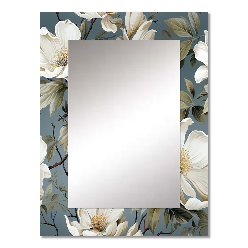«Grey and White Blossoms Orchid Lovely» - miroir mural floral unique, miroir floral, impression d'art en métal, 32 po x 24 po