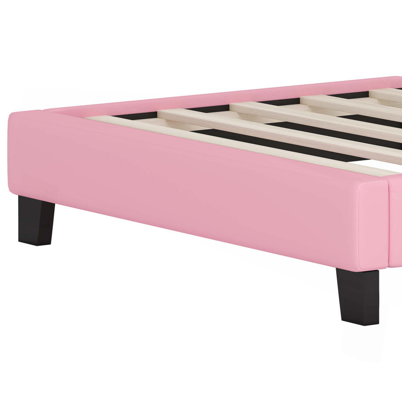 Lit princesse rembourré avec tête de lit couronne, lit plateforme avec tête de lit et pied de lit, Lit simple, Rose