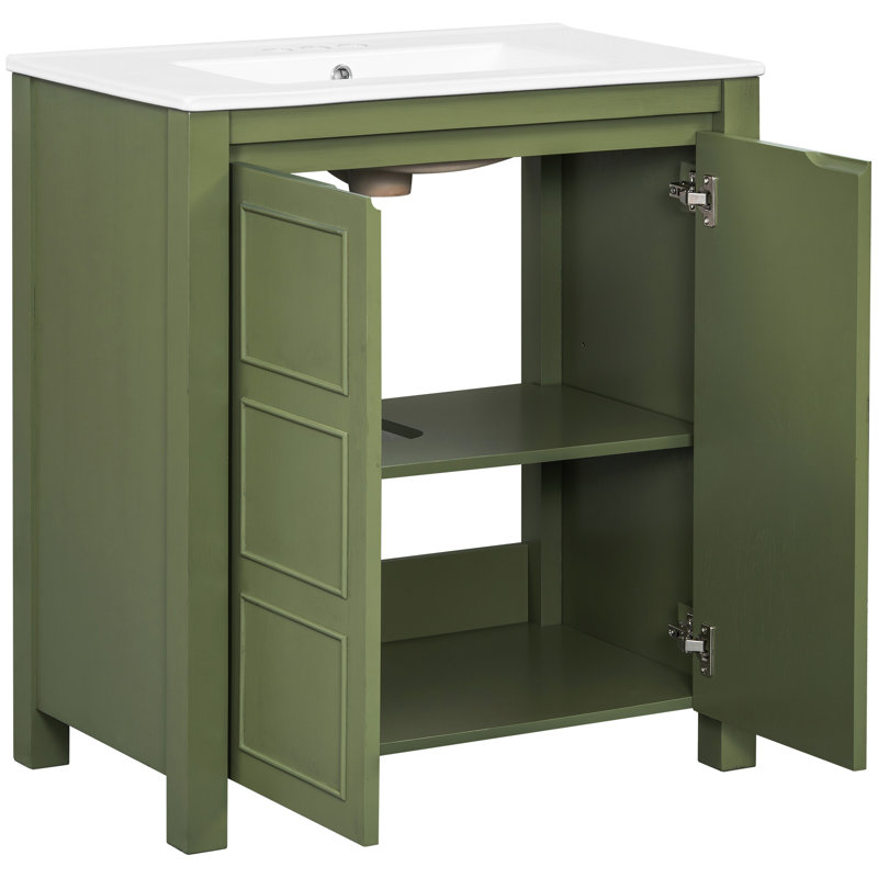 Meuble-lavabo de 30 po de couleur olive avec lavabo en céramique, portes à fermeture en douceur et conception spacieuse de 30 po avec rangement