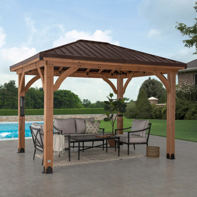 Backyard Discovery Barrington Cedar Wood Outdoor Patio Gazebo with Powerport 3.7m x 3.1m (12ft x 10ft)