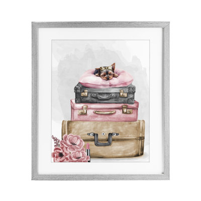 «Sleepy Pup Travel», reproduction encadrée sous verre, conception de Kim Allen