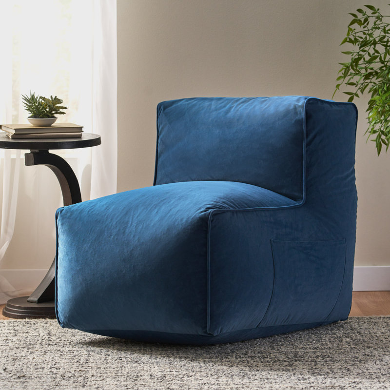 Petit fauteuil à billes en velours, Velours bleu marine