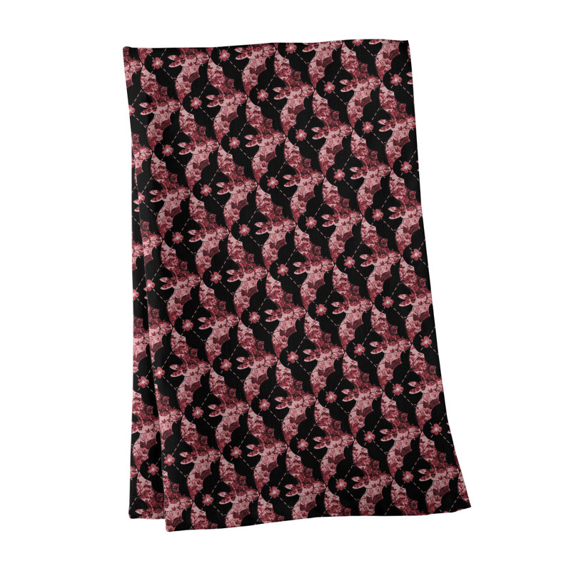 Serviette de thé floral, Polyester sergé, Rouge