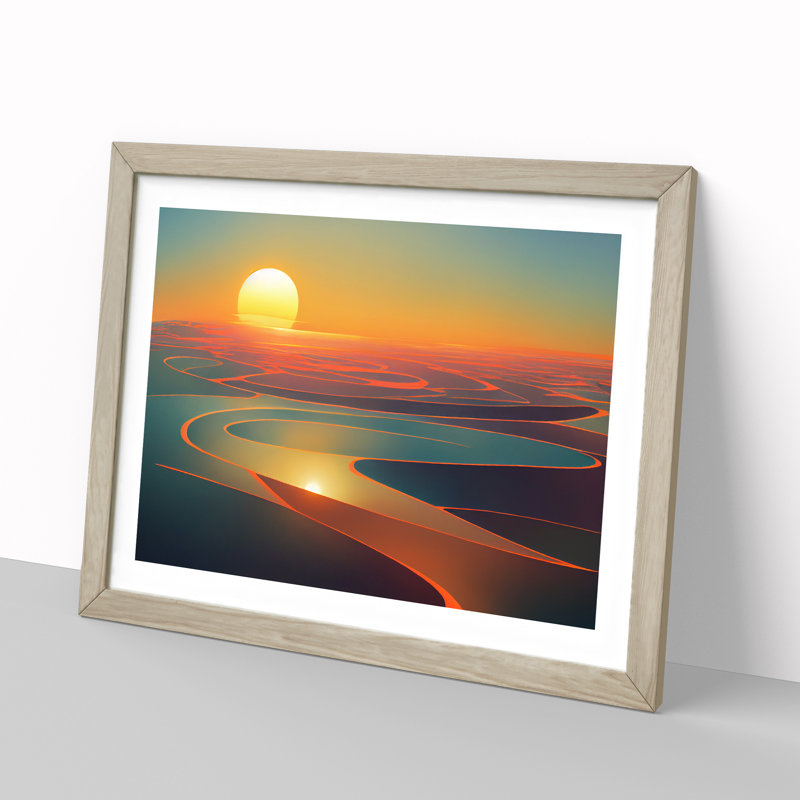 XH1022-6184X Modern Sunrise Abstract 1 Piece Single Picture Frame Wall Art, 34cm H x 46cm W x 2cm D, Oak