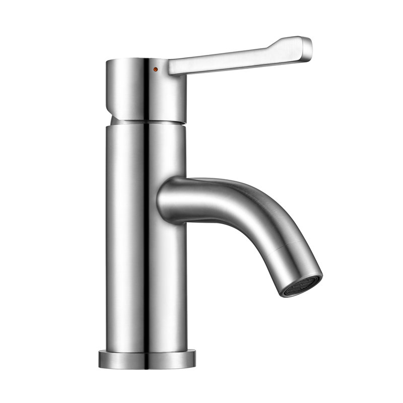 Whitehaus Collection Stainless Steel Extended Single Lever Bathroom Faucet with Pop-up Drain, Polished Stainless Steel