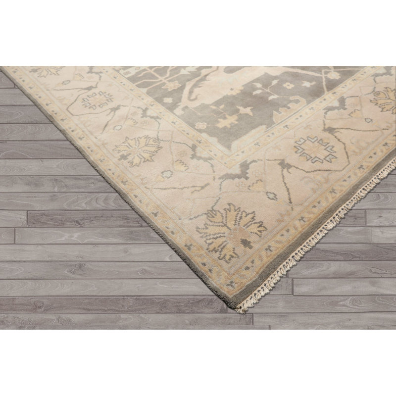 Tapis Oushak en laine, noué à la main, gris ivoire, style Arts & Crafts, 2,49 m x 3,02 m