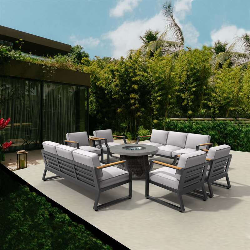 Dekayden 10 - Person Patio Conversation Set with Cushions, Gray/Black