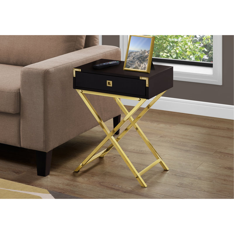 Table d'appoint moderne pour le salon - Pieds en stratifié brun et en métal avec support de lampe