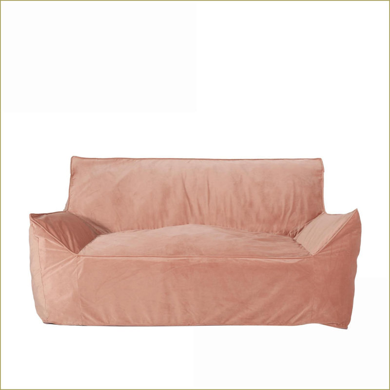 Fauteuil à billes surdimensionné en velours 2 places avec accoudoirs | Rose | Courbé, Velours rose