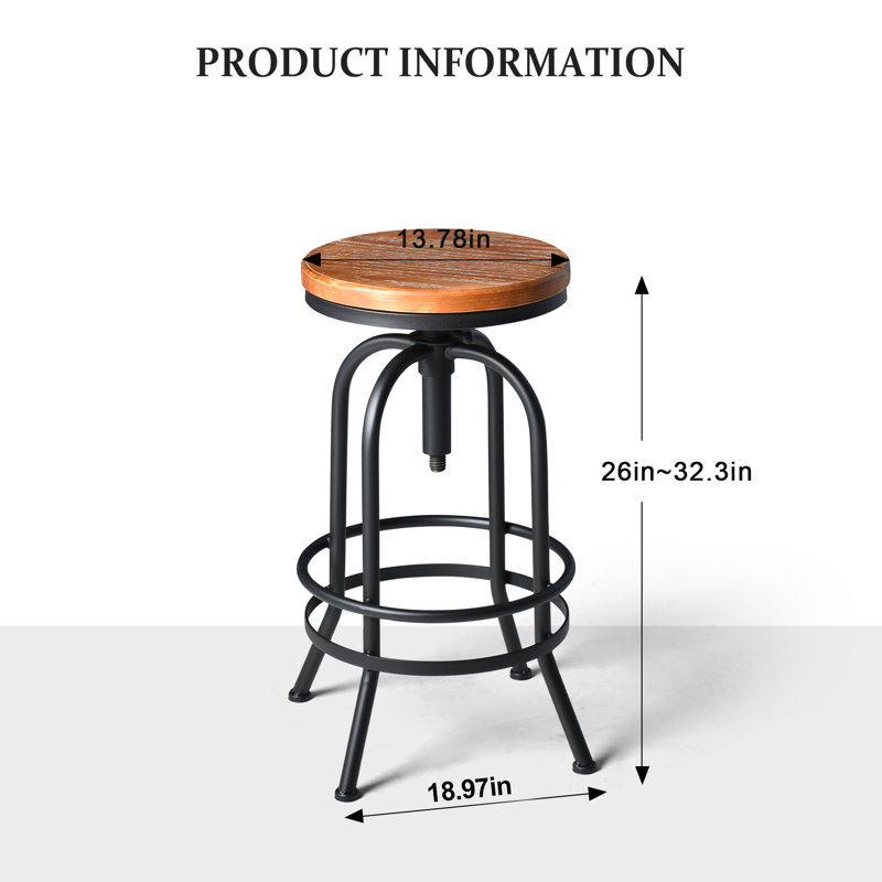 SET OF 3,Bar Table & Chair Sets For Pub Kitchen Dining Bistro Breakfast,Weld Metal Legs,Round Wood Top,Rustic Brown Industrial Black,37.4"-45.3"H Adjustable Swivel Table,26" -32.3"H Adjustable Swivel Industrial Bar Stool