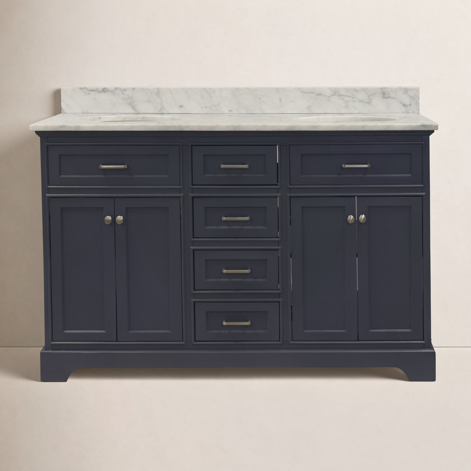 60'' Double Bathroom Vanity, Marine Gray, Carrara Marble