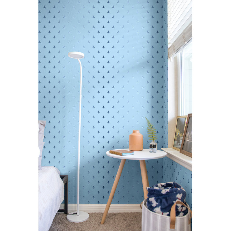 Rouleau de papier peint lisse L 33 pi x l 20,5 po Anchors Away, Bleu bébé / bleu marine