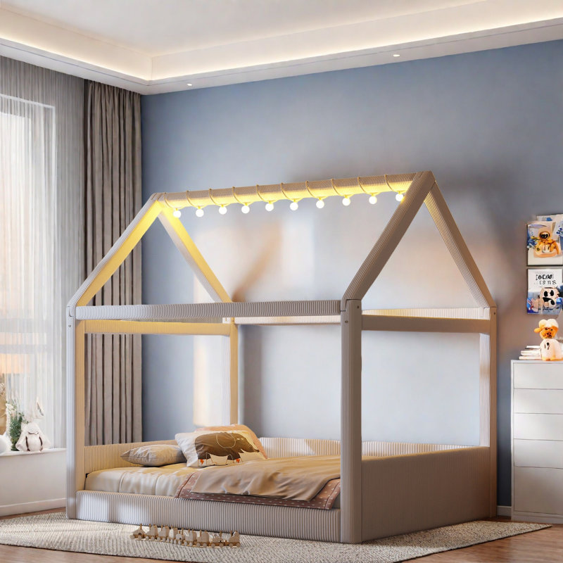 Upholstered Daybed With Led Light Strips, Beige