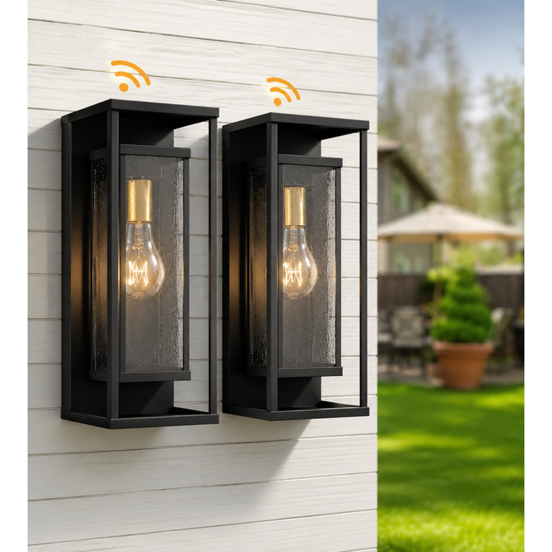 Jarrow Wrought Iron and Glass Outdoor Wall Light, 15.43" H x 6.02" W x 6.3" D, Matte Black