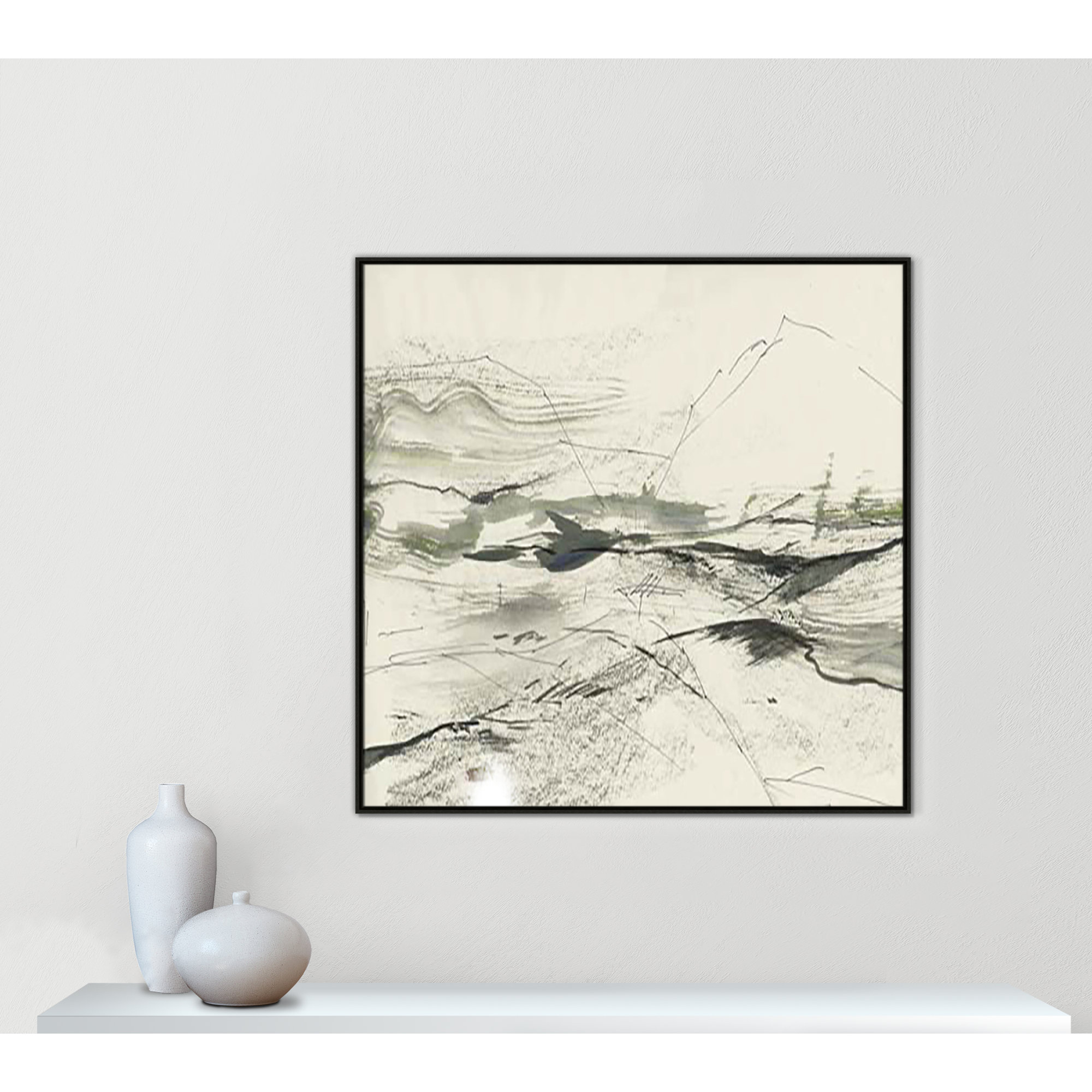 Green Sketches, Espresso Floater Framed, 46.5" H x 46.5" W x 2" D