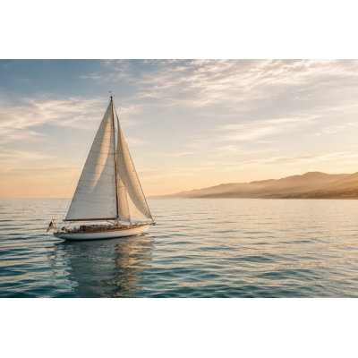 Quiet Sail at Dawn - Coastal Sailboat Landscape on Wrapped Canvas Wall Art