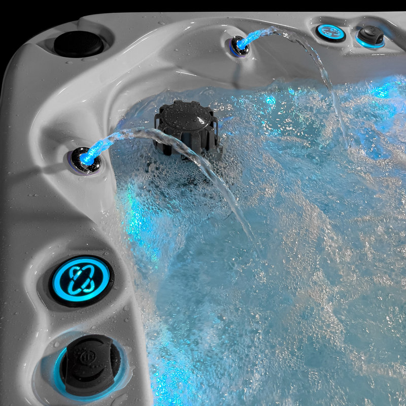 4-Person Grey and White Polyethylene Rectangle Hot Tub with 36 Jets