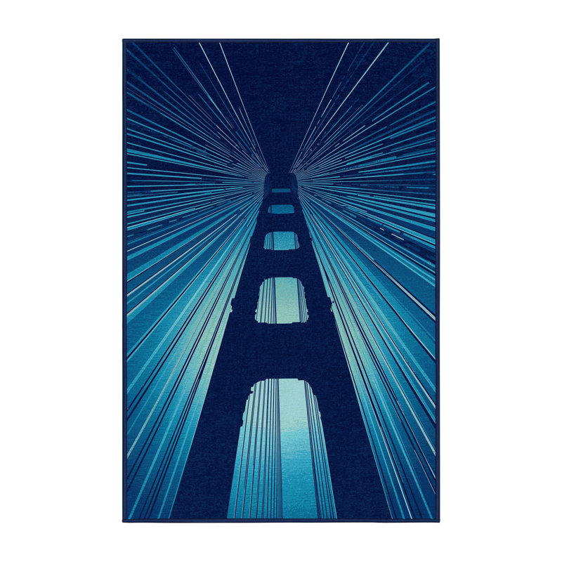 Soft Plush Fairborn Golden Gate Bridge Modern & Contemporary Geometric Area Rug in Blue – Navy Binding, 2x3