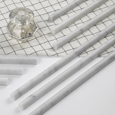 Doublure de crayon en marbre blanc Adolif Carrara, bord de tuile bullnose polie 3/8 po x 12 po, 10 pièces