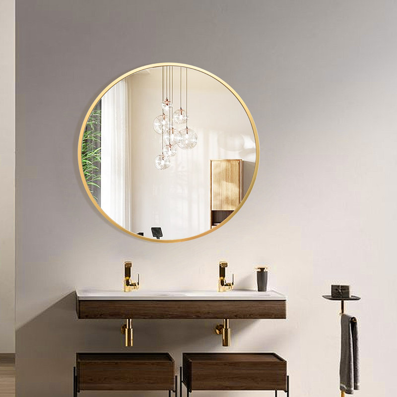 Miroir mural rond en aluminium Bhage, 30 po x 30 po, Doré