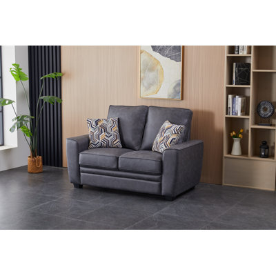 Causeuse de salon contemporaine en similicuir de 58,3 po avec coussins moelleux et accoudoirs coussinés