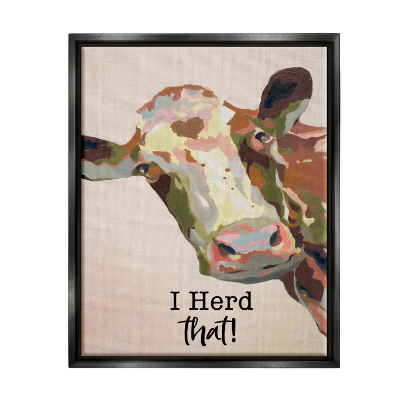 I Herd That! «Farmhouse Cow Expression» par Patricia Pinto, H 31 po x l 25 po x P 1,7 po, Cadre flottant noir de jais