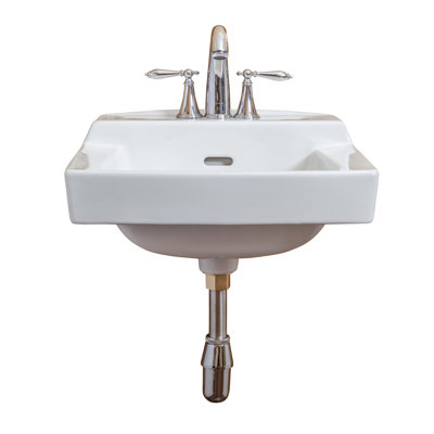 Ceramic Rectangular Wall Mount Bathroom Sink with Overflow