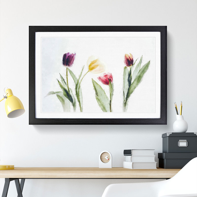 Colourful Tulip Flowers - Picture Frame Painting Print, Black Framed, 62cm H x 87cm W x 2cm D