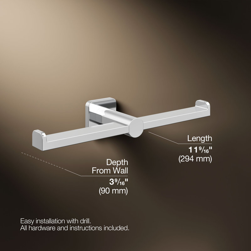 Parallel Double Toilet Paper Holder, Polished Chrome