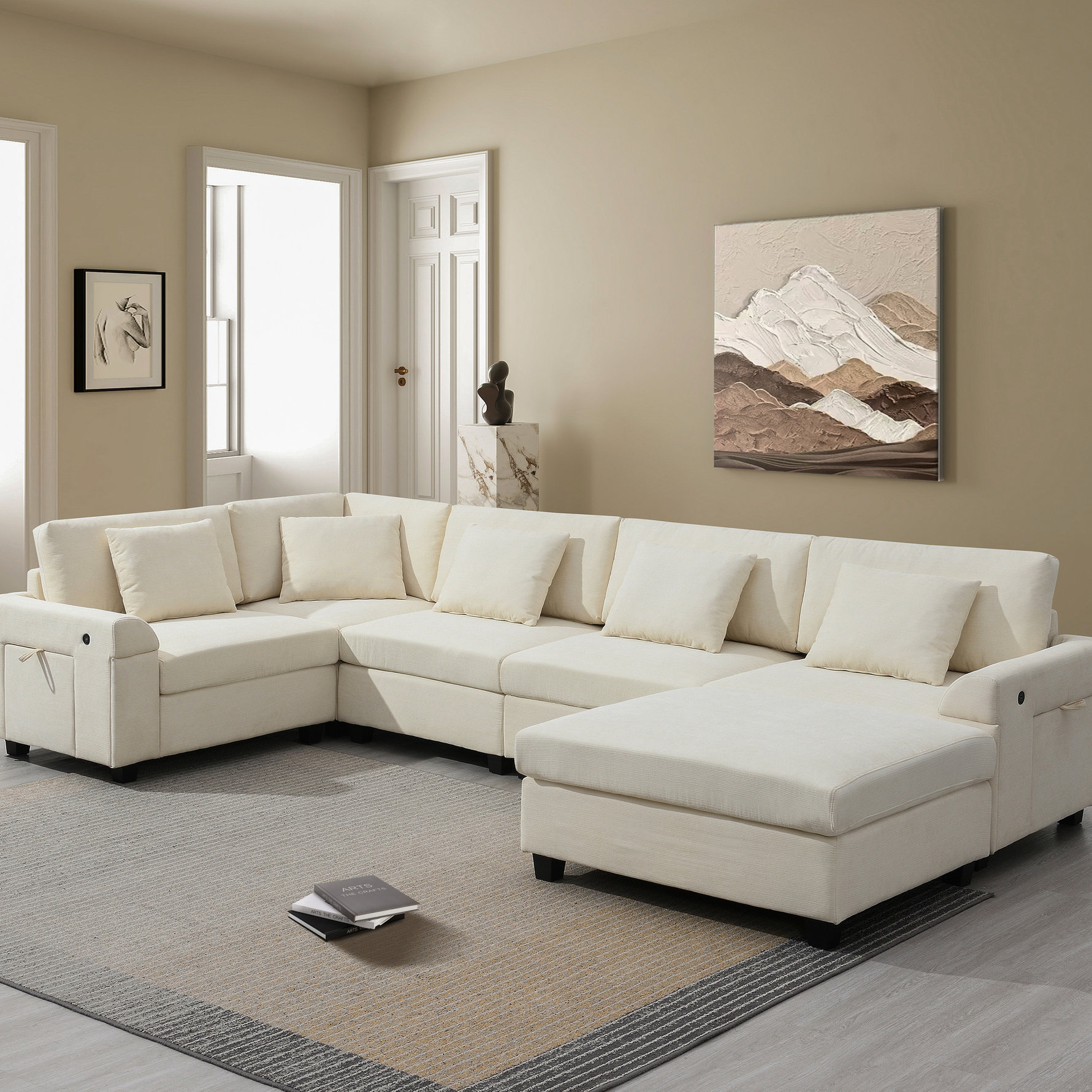 Hokku Designs Chenille 6 Seat U Shaped , With , Hidden Armrest Storage ...