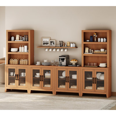Garde-manger modulaire avec 4 portes de classe, grande armoire de rangement ouverte en bois de 74,2 po, garde-manger de style campagnard avec tablette réglable pour la salle à manger, le salon, le moka