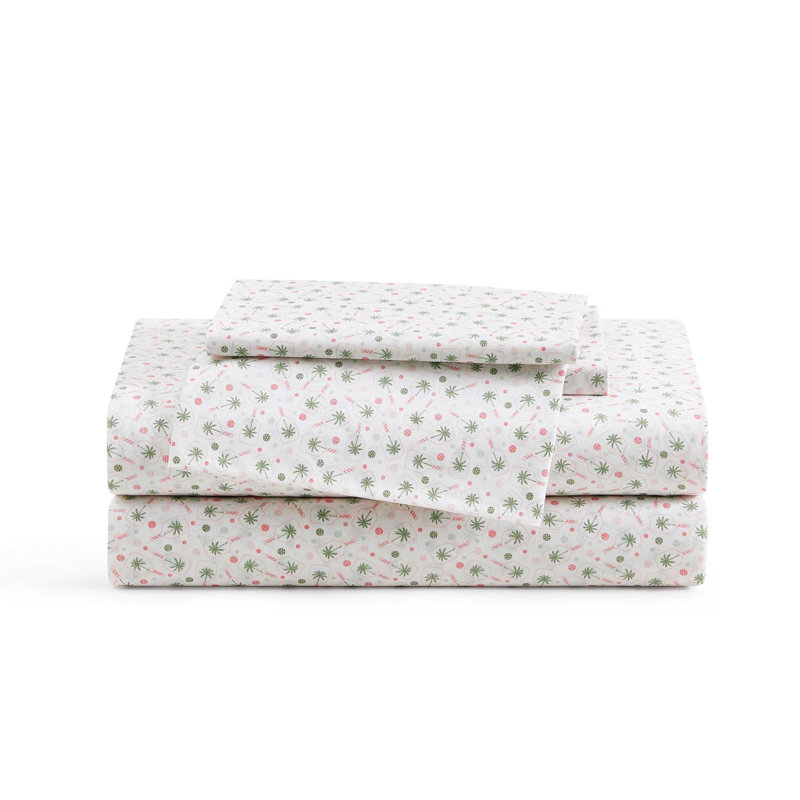 Ensemble de draps en coton percale Tommy Bahama, Ensemble de draps pour très grand lit avec 2 taie, Palmier rose cornichon 