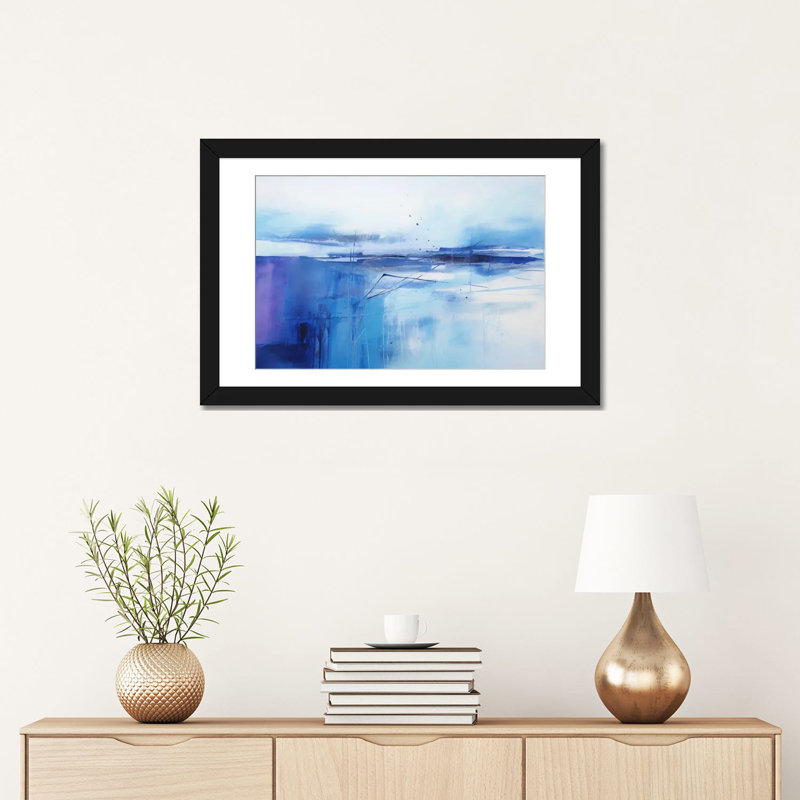 Blue And Purple Abstraction, White, 16" H x 24" W x 1" D, Black Open Corner Framed Paper