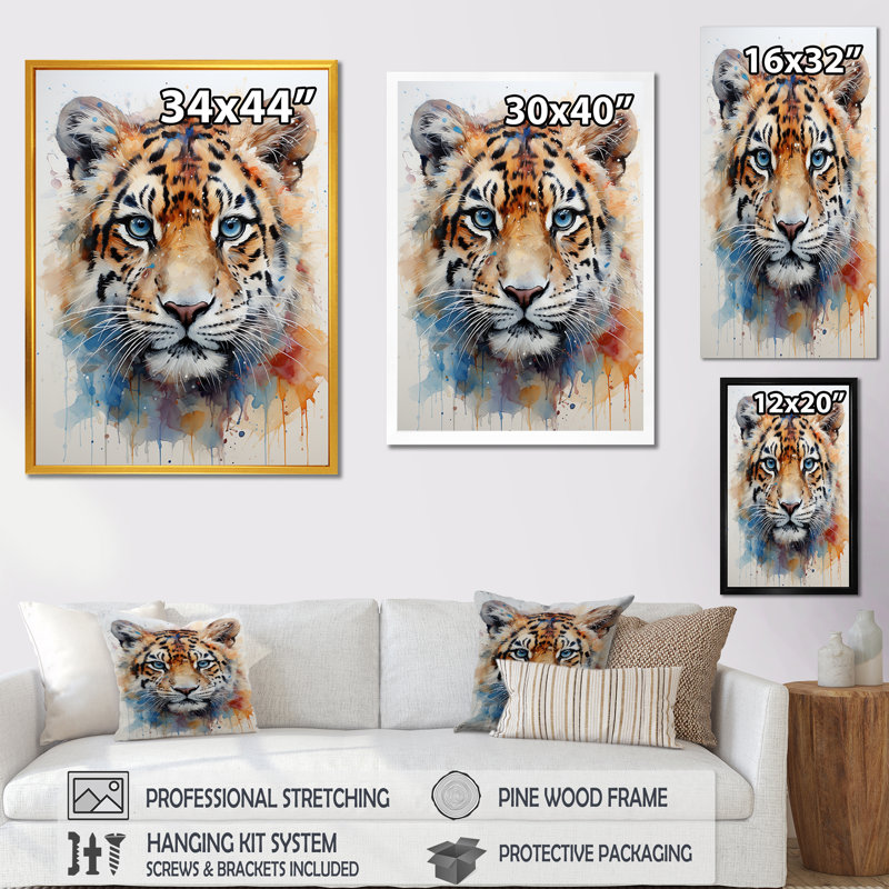 Portrait de tigre majestueux - art mural tigre pour le salon, Cadre flottant noir, H 32 po x l 24 po