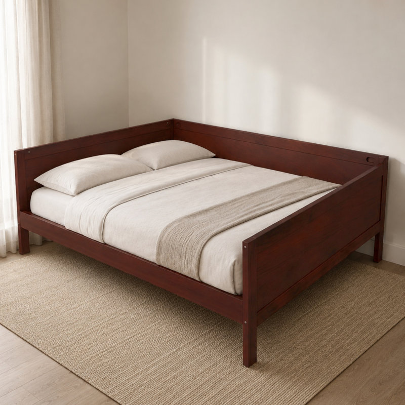 Structure de lit de jour en bois pleine grandeur, canapé-lit plateforme avec support à lattes, aucun sommier nécessaire pour la chambre à coucher, noyer foncé