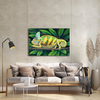 Vibrant Veiled Chameleon' by Rebecca Wang Art Acrylic Glass Wall Art