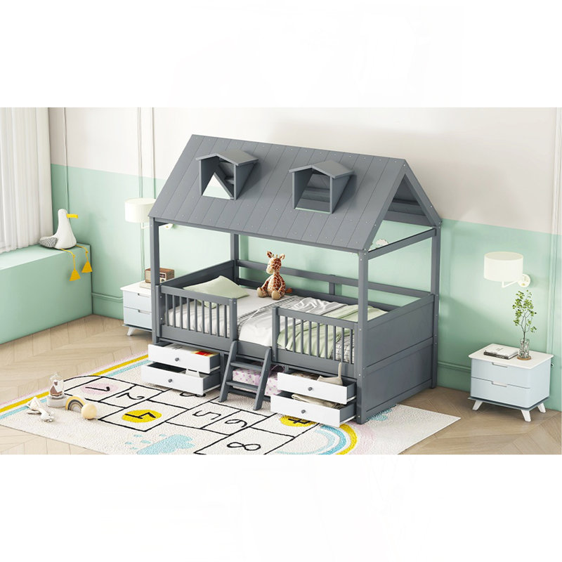 Structure de lit simple en bois, gris, Gris, Lit simple