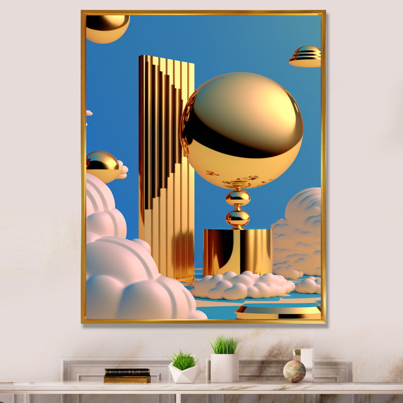 Golden Spheres Infinity VI - reproduction sur toile, H 40 po x l 30 po x P 1,5 po, Toile avec cadre flottant or