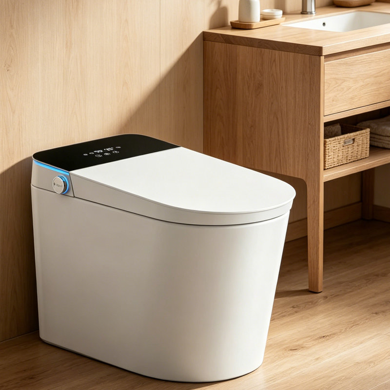 Toilette intelligente avec fonction bidet, siège chauffant, chasse sans contact, pré-mouillage, fermeture en douceur, veilleuse avec télécommande