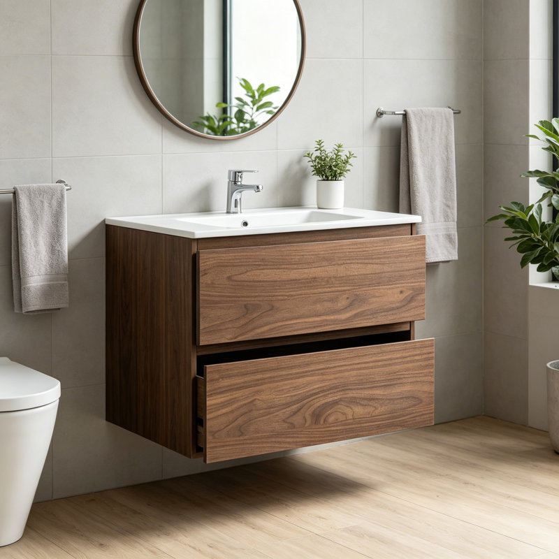 Base de meuble-lavabo mural simple, Brown Oak, 19.69" H x 23.38" W x 17.94" D