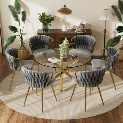 47in Glass Top Pedestal Dining Set