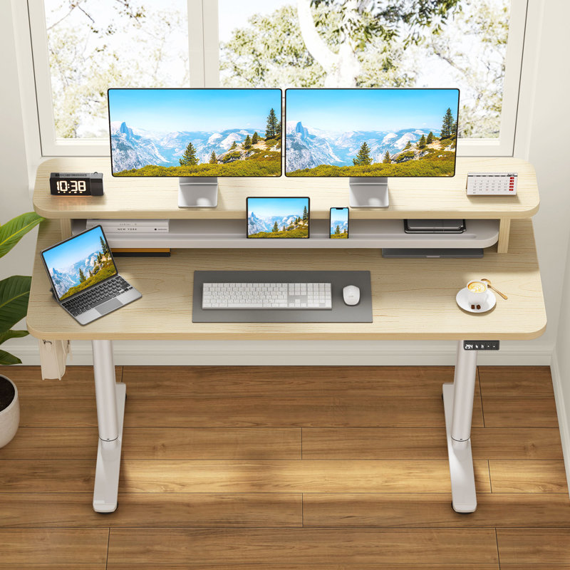 Bureau de jeu à hauteur ajustable Home Office, Brun clair / jaune, H 122 cm x l 81 cm