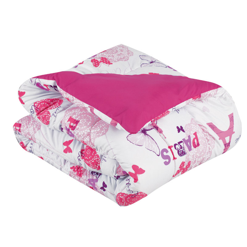 Ensemble d’confort réversible paris avec love Riordan, Édredon simple + 1 taie décorative + 1 coussin d