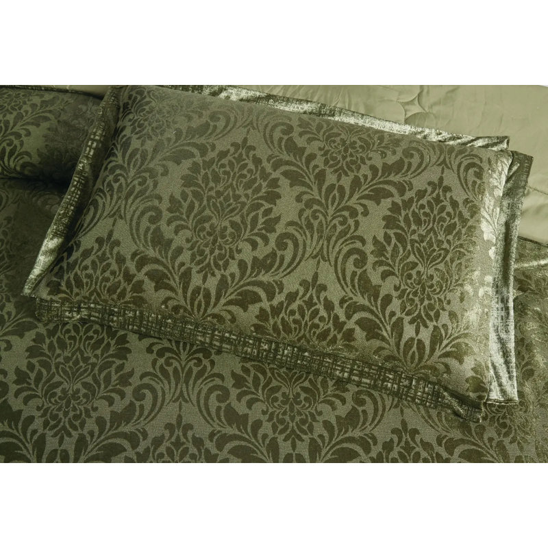 Polyester Floral Bedspread with Pillow Shams Included, Double Bedspread + 3 Standard Shams, Green