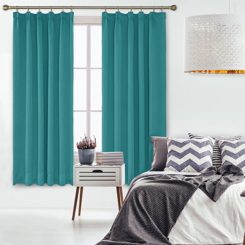 Farhod Blackout Curtain Pair, Turquoise, 132cm Width x 183cm Drop