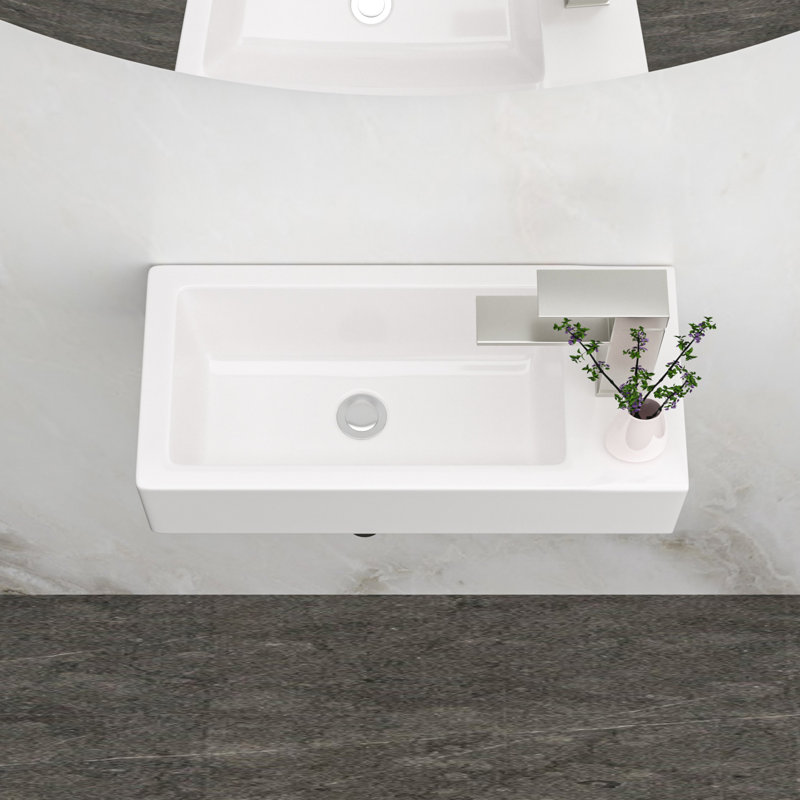 Lavabo mural 14,61X7,12 pouces en céramique - blanc, teinté, rectangulaire, trou de robinet présenté pour salle de bain, teinté, inclus