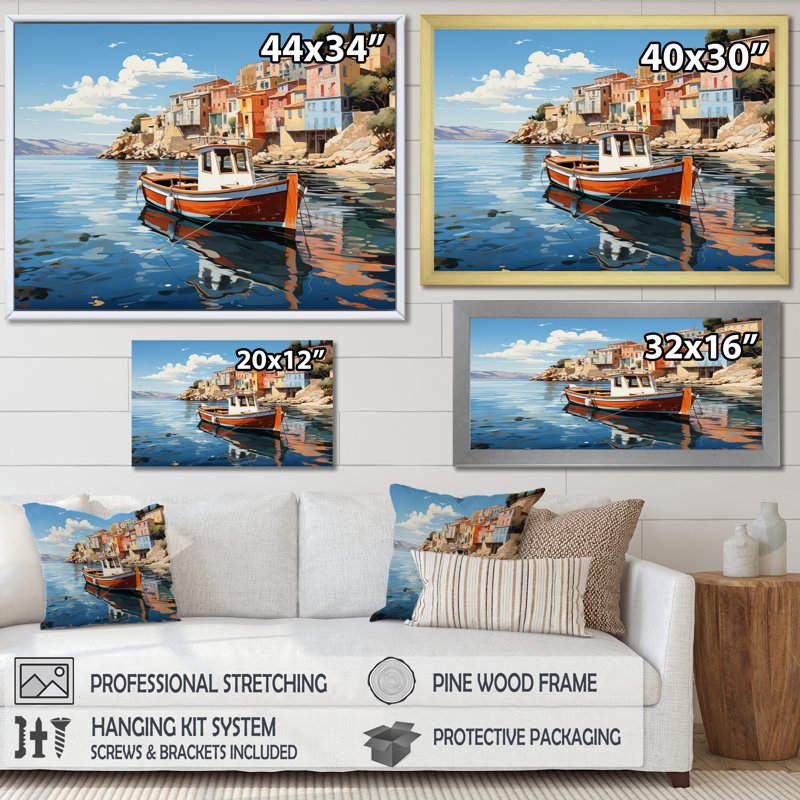 «Grèce Maritime Charm II», reproduction sur toile, Toile tendue, H 30 po x l 40 po x P 1,5 po