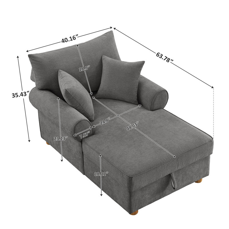 Chaise longue rembourrée en chenille avec rangement (ensemble de 2), Grey