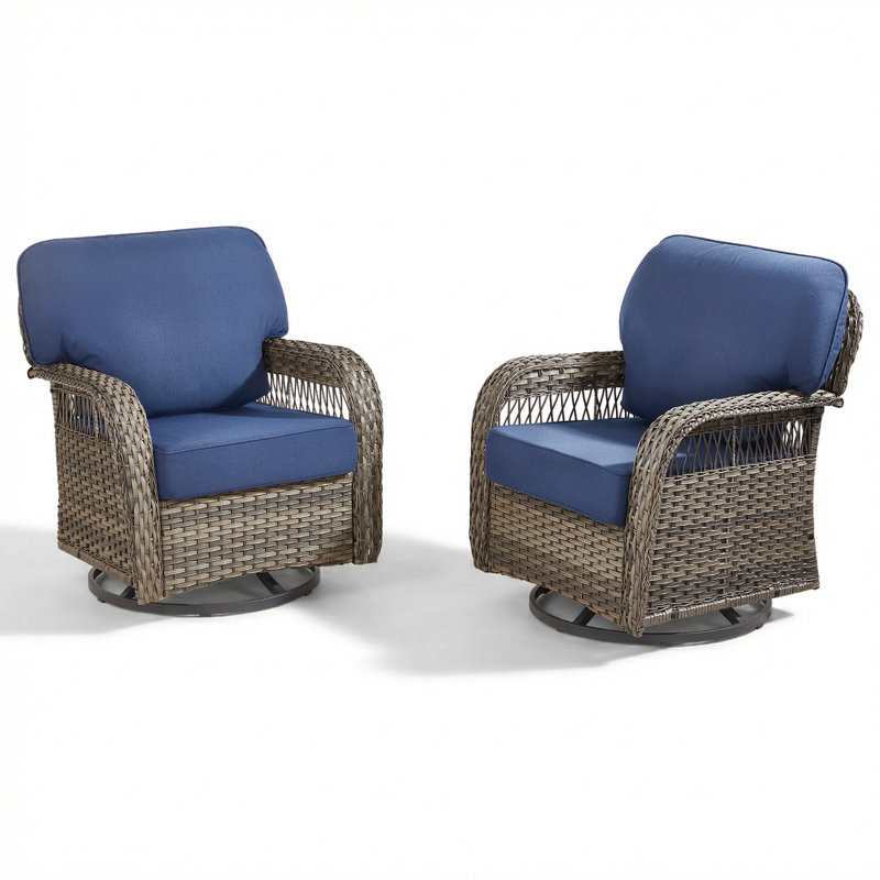 Ensemble de chaises d'extérieur en osier pivotant à dossier en T avec coussins profonds