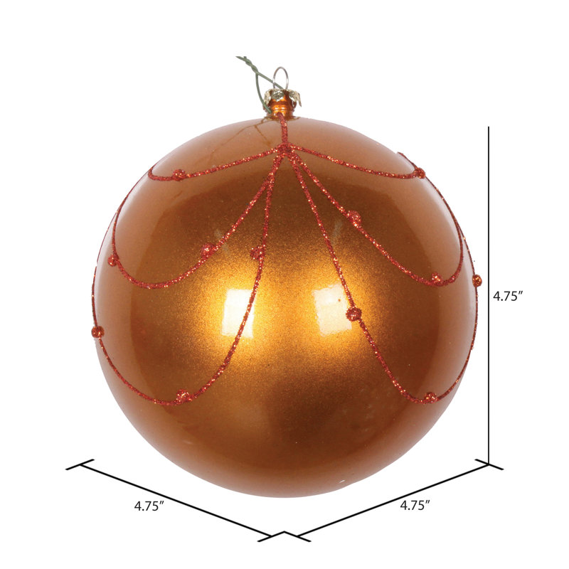 Ornement boule de rideau à paillettes bonbon, H 4,75 po x l 4,75 po x P 4,75 po, Cuivre